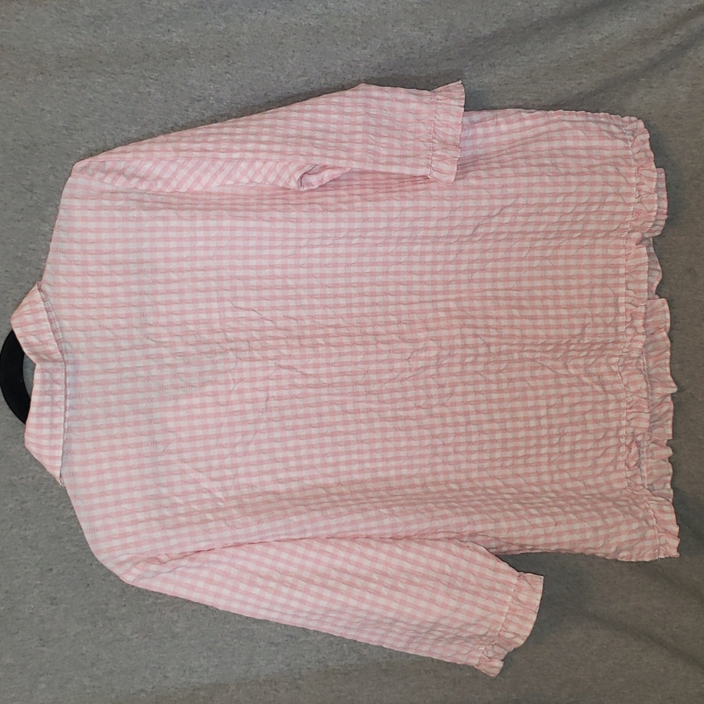 denim & company pink and white plaid shirt, women's L - Picture 5 of 6